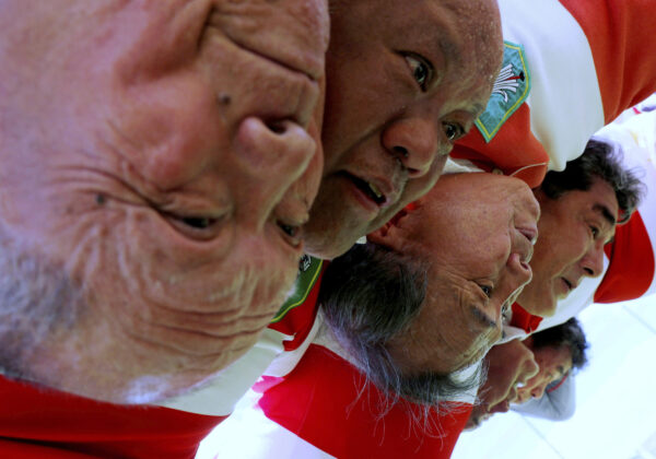 Fuwaku Rugby Club players make a scrum during their practice in Fukaya, Saitama Prefecture, Japan, June 16, 2019. Fuwaku, founded in 1948, is one of approximately 150 Japanese clubs that stage competitive, full-contact matches for players over the age of 40. REUTERS/Kim Kyung-Hoon    SEARCH "RUGBY VETERANS" FOR THIS STORY. SEARCH "WIDER IMAGE" FOR ALL STORIES.     TPX IMAGES OF THE DAY - RC15690E5A50