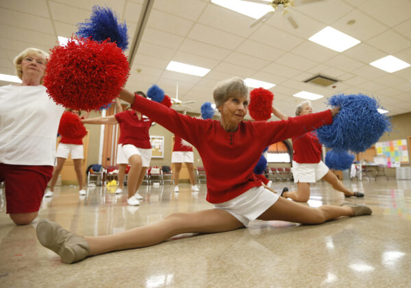 The Sun City Poms cheerleader dancers rehearse in Sun City, Arizona, January 7, 2013. Sun City was built in 1959 by entrepreneur Del Webb as America?s first active retirement community for the over-55's. Del Webb predicted that retirees would flock to a community where they were given more than just a house with a rocking chair in which to sit and wait to die. Today?s residents keep their minds and bodies active by socializing at over 120 clubs with activities such as square dancing, ceramics, roller skating, computers, cheerleading, racquetball and yoga. There are 38,500 residents in the community with an average age 72.4 years.    Picture taken January 7, 2013.   REUTERS/Lucy Nicholson (UNITED STATES - Tags: SOCIETY) FOR BEST QUALITY IMAGE SEE: GF2E9BM1CD201

ATTENTION EDITORS - PICTURE 19 OF 30 FOR PACKAGE 'THE SPORTY SENIORS OF SUN CITY'
SEARCH 'SUN CITY' FOR ALL IMAGES - LM2E91F0XAR01